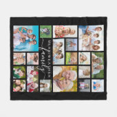 Modern Script FAMILIE 19 Photo Collage Zwart Fleece Deken (Voorkant (Horizontaal))