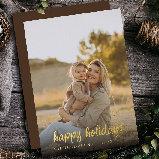 Modern Script Familie Foto Kerstmis 2024 Custom Folie Feestdagenkaart