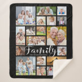 Modern Script FAMILIE Hart 19 Fotocollage Zwart Sherpa Deken (Voorkant)