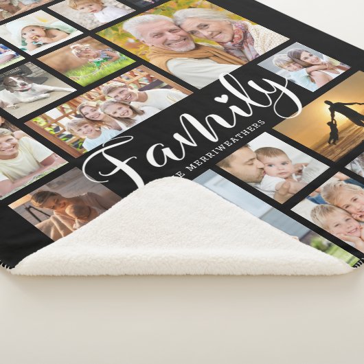 Modern Script FAMILIE Hart 19 Fotocollage Zwart Sherpa Deken (3/4)