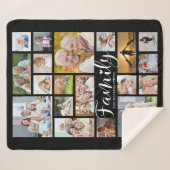 Modern Script FAMILIE Hart 19 Fotocollage Zwart Sherpa Deken (Voorkant (horizontaal))
