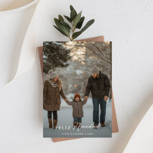 Modern Script Familiefoto Feliz Navidad Kerstmis Feestdagenkaart