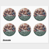 Modern Script Familiefoto Groen Vrolijk Kerstfeest Ronde Sticker (Vel)