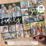 Modern Script FAMILY 16 Fotocollage Uw Kleur Legpuzzel<br><div class="desc">Creëer een fotogeheugenpuzzel met de titel FAMILIE in een moderne scripttypografie en gepersonaliseerd met uw familienaam in uw keuze van tekst en achtergrondkleuren (weergegeven in wit op zwart). Deze gemakkelijk te uploaden fotocollage sjabloon heeft 16 afbeeldingen in verschillende vormen en maten. ASSISTENTIE: Voor hulp bij het aanpassen of personaliseren van...</div>