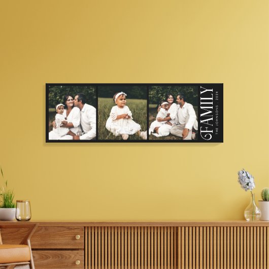 Modern Script Family Custom 3 Photos Name  Canvas Afdruk (Insitu (Woonkamer))