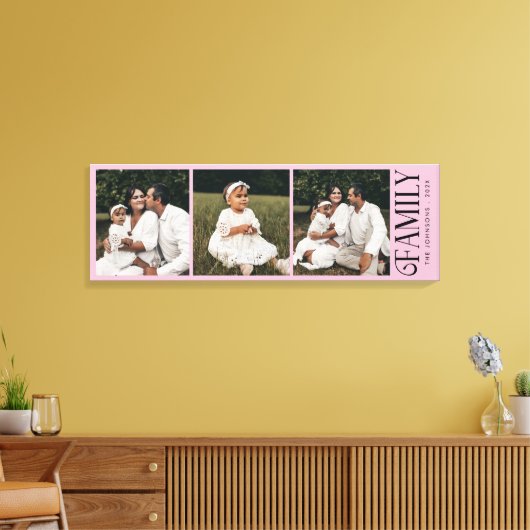 Modern Script Family Custom 3 Photos Name  Canvas Afdruk (Insitu (Woonkamer))