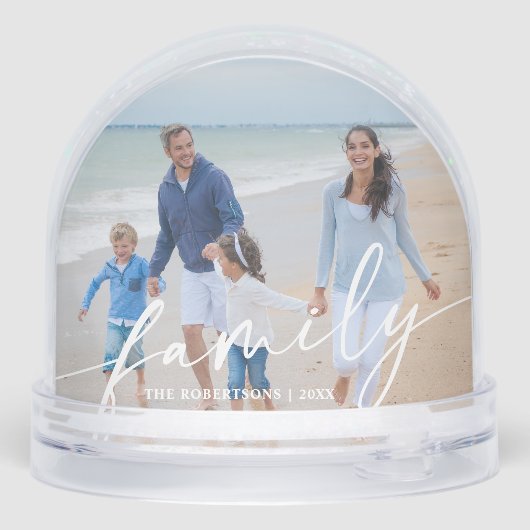 Modern Script Family Photo Beach Sneeuwbol (Achterkant)