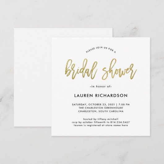 Modern script | Faux Gold Vrijgezellenfeest Kaart (Voorkant / Achterkant)