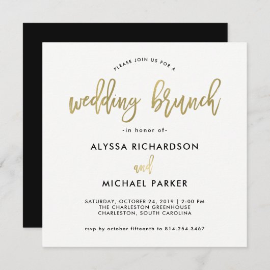 Modern script | Faux Gold Wedding Brunch Kaart (Voorkant / Achterkant)
