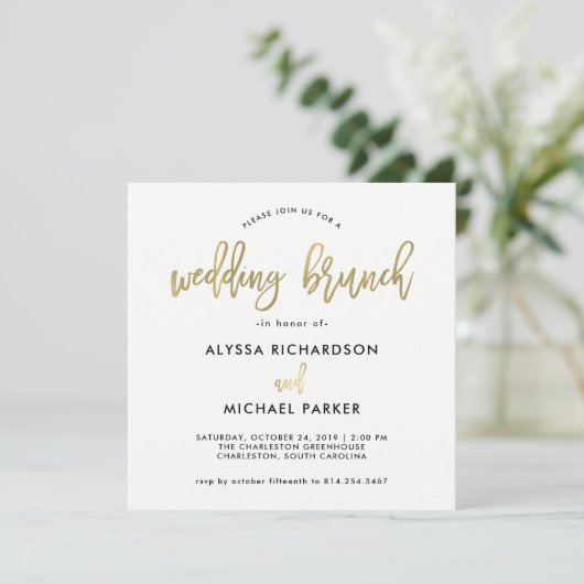 Modern script | Faux Gold Wedding Brunch Kaart (Staand voorkant)