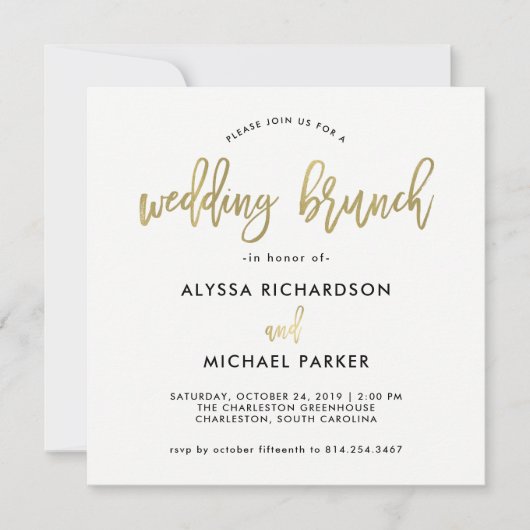 Modern script | Faux Gold Wedding Brunch Kaart (Voorkant)