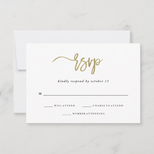 Modern script | Faux Gold Wedding Response RSVP Kaartje (Voorkant)