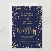 Modern script faux goud confetti navy blauw bruilo kaart (Voorkant)