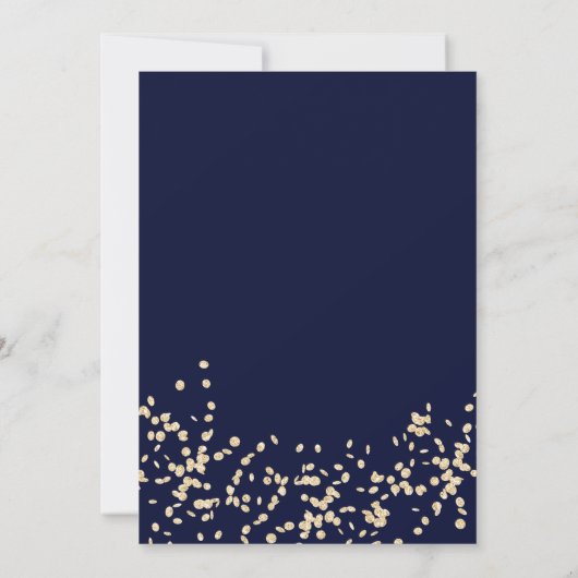Modern script faux goud confetti navy blauw bruilo kaart (Achterkant)