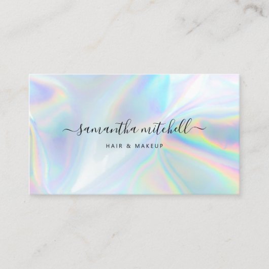 Modern script Faux Holographic Beautician Makeup Visitekaartje (Voorkant)