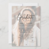 Modern Script Faux Vellum Overlay Photo Afstuderen Aankondiging (Voorkant)