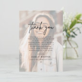 Modern Script Faux Vellum Overlay Photo Afstuderen Bedankkaart (Staand voorkant)