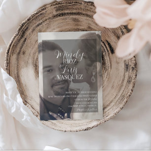 Modern Script Faux Velum Transparent Photo Wedding Kaart