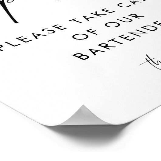 Modern Script Feeling Tipsy Bartender Trouwbord Poster (Hoek)