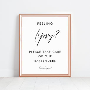 Modern Script Feeling Tipsy Bartender Trouwbord Poster
