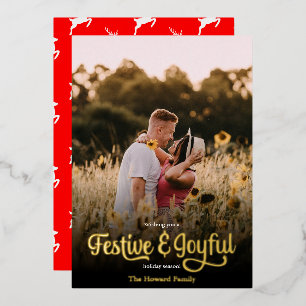 Modern Script Feestelijk en Vreugdevol Red Polka D Folie Feestdagenkaart