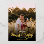 Modern Script Feestelijk en Vreugdevol Red Polka D Folie Feestdagenkaart (Voorkant)