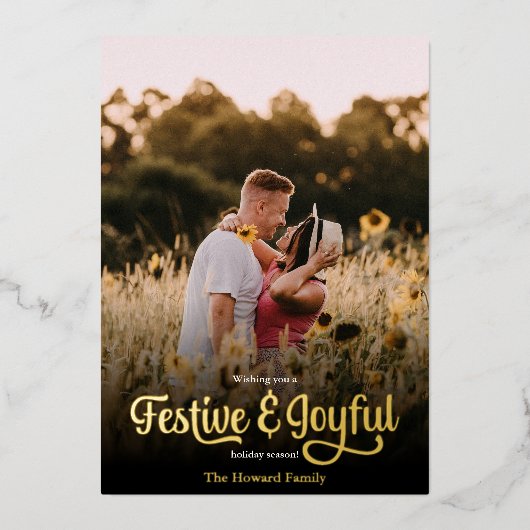 Modern Script Feestelijk en Vreugdevol Red Polka D Folie Feestdagenkaart (Voorkant)