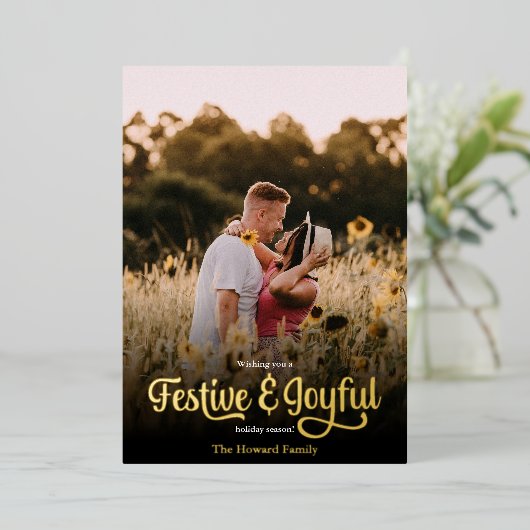 Modern Script Feestelijk en Vreugdevol Red Polka D Folie Feestdagenkaart (Staand Voorkant)