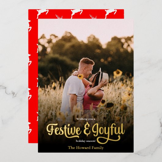 Modern Script Feestelijk en Vreugdevol Red Polka D Folie Feestdagenkaart (Voorkant / Achterkant)