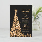 Modern Script Feestelijke Gouden Boom Kerstbruilof Kaart (Staand voorkant)