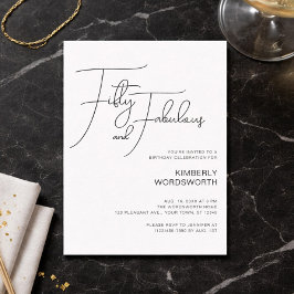 Modern Script Fifty and Fabulous 50th Birthday Kaart