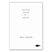 Modern Script Fish Menu Naam Trouwplaats Kaarten (Voorkant)