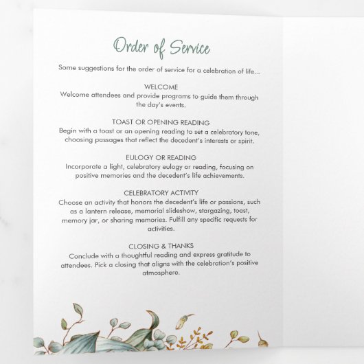 Modern Script Floral 2-foto begrafenis / gedenktek Drieluik Programma (Binnenzijde eerst)