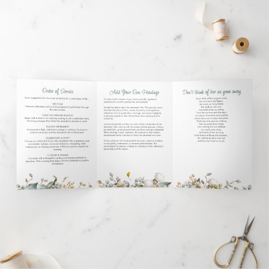 Modern Script Floral 2-foto begrafenis / gedenktek Drieluik Programma (Binnen)