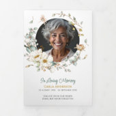 Modern Script Floral 2-foto begrafenis / gedenktek Drieluik Programma (Cover)