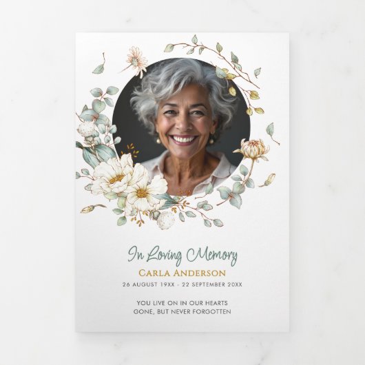 Modern Script Floral 2-foto begrafenis / gedenktek Drieluik Programma (Cover)