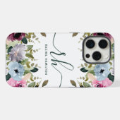 Modern Script Floral Blush Fancy Initialen en naam iPhone Hoesje (Achterkant horizontaal)