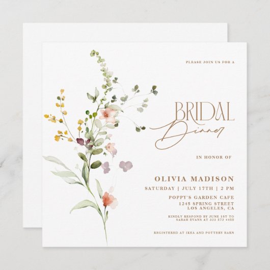 Modern Script Floral Garden Bruidsdiner Kaart (Voorkant / Achterkant)