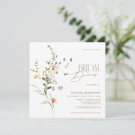 Modern Script Floral Garden Bruidsdiner Kaart (Staand voorkant)