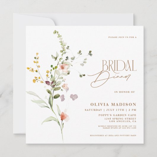 Modern Script Floral Garden Bruidsdiner Kaart (Voorkant)