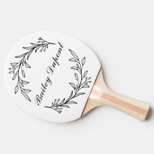 Modern Script Floral gepersonaliseerd Tafeltennisbatje (Zijkant)