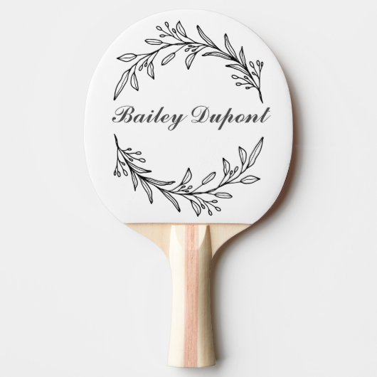 Modern Script Floral gepersonaliseerd Tafeltennisbatje (Voorkant)