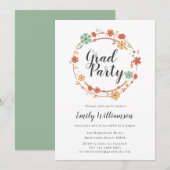 Modern Script Floral Graduation Party Kaart (Voorkant / Achterkant)