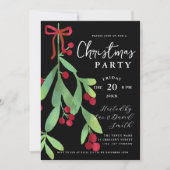 Modern Script Floral Mistletoe Xmas Vakantie Zwart Kaart (Voorkant)