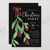 Modern Script Floral Mistletoe Xmas Vakantie Zwart Kaart (Voorkant / Achterkant)