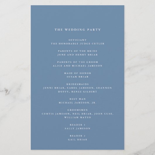 Modern Script Flourish, Dusty Blue Paper Program Flyer (Achterkant)