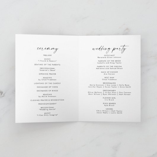 Modern Script Folded Wedding Program Programma (Binnen)
