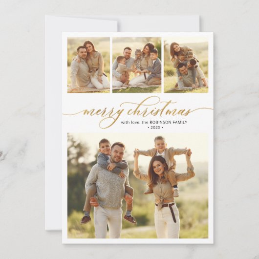 Modern Script Foliage 4 Multi Photo Christmas Feestdagenkaart (Voorkant)