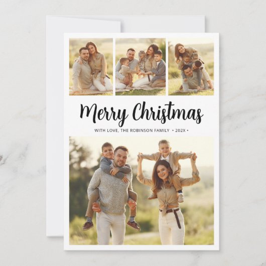 Modern Script Foliage 4 Multi Photo Christmas Feestdagenkaart (Voorkant)