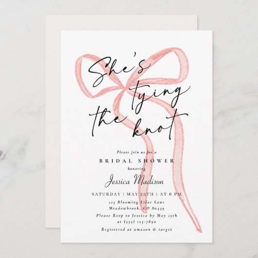 Modern Script Font Big Pink Bow Vrijgezellenfeest Kaart (Voorkant / Achterkant)